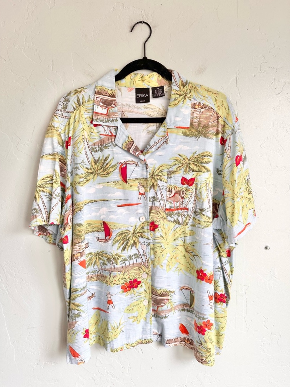 Erika Women’s Vintage Hawaiian Button Up Shirt Tropical Vacation Size 1X EUC - Picture 1 of 6